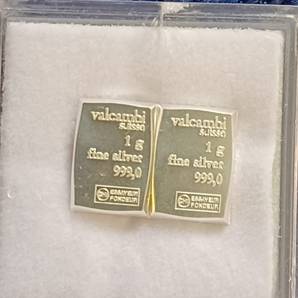 2g Valcambi Sussie silver bars in case 2x 1g bars